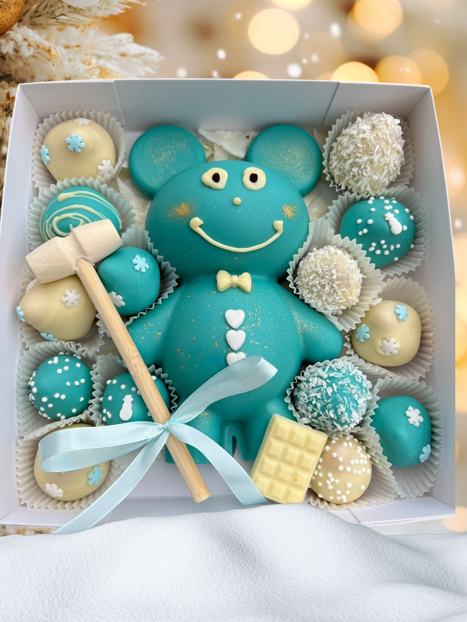 Rozbíjací macko - Vianoce mini modrý