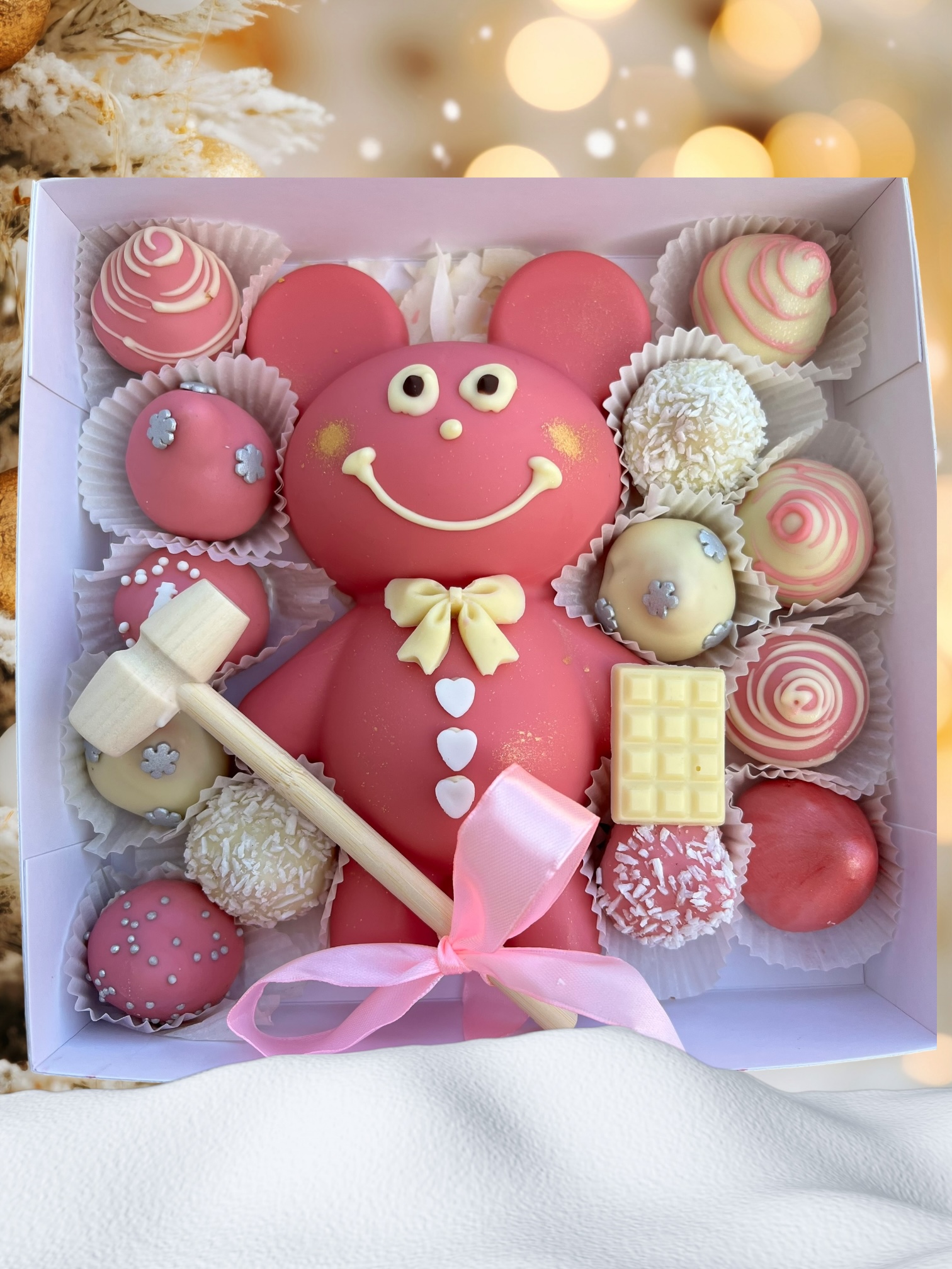 Rozbíjací macko - Vianoce mini ružový