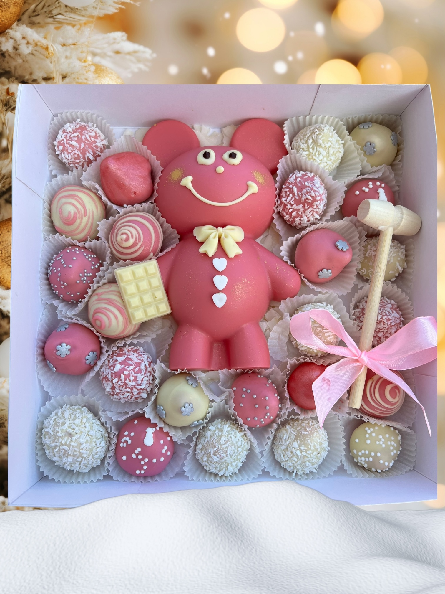 Rozbíjací macko - Vianoce ružový